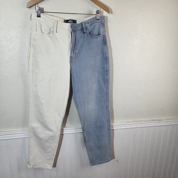 Hollister Ultra High Rise Mom Jeans Women’s 11R W30 Colorblock Blue White Denim - Picture 3 of 14